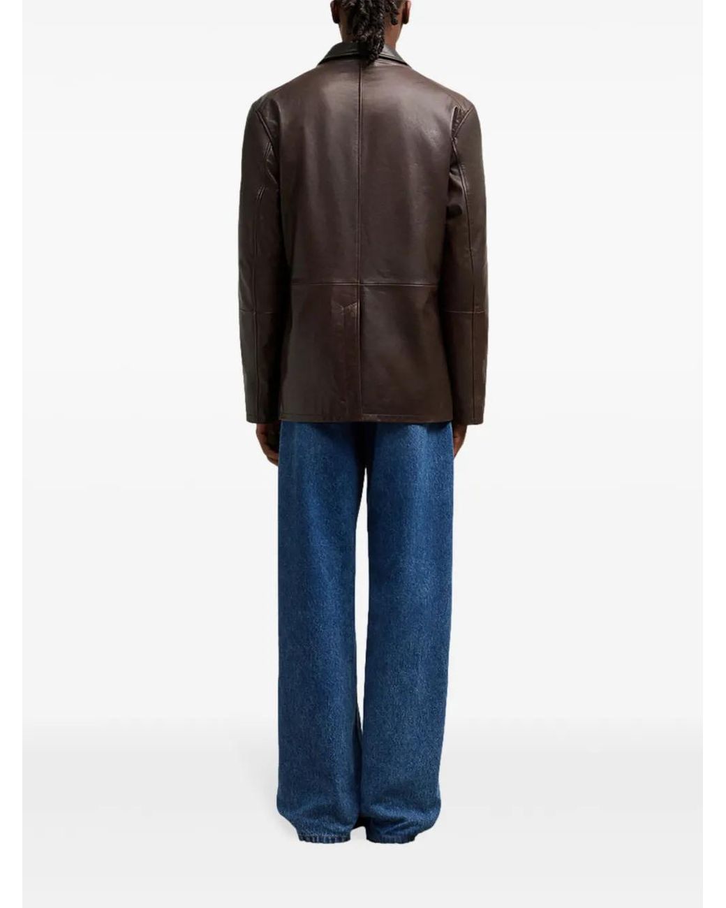 AMI Black Leather Blazer Jacket Dark Coffee for men