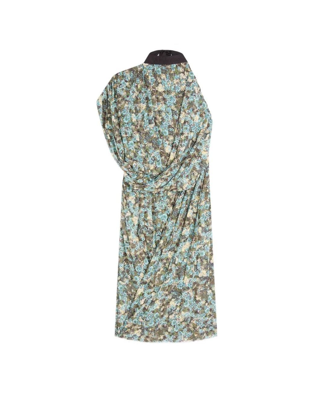Dries Van Noten Green Asymmetrical Pleated Dress