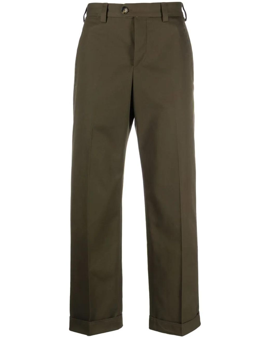 PT Torino Green Pressed-Crease Straight-Leg Trousers for men