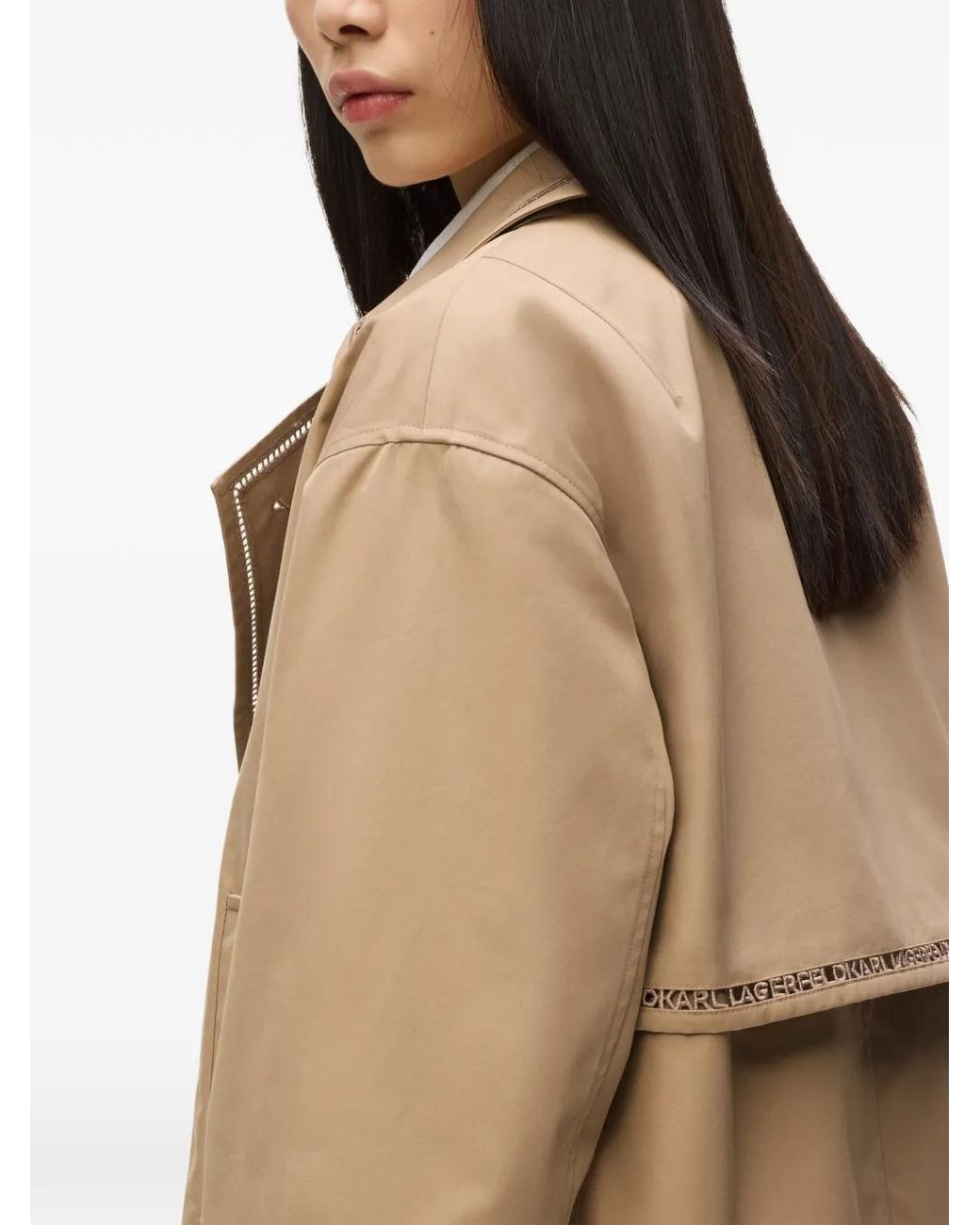 Karl Lagerfeld Natural Cut-Out Embroidery Short Trench Coat
