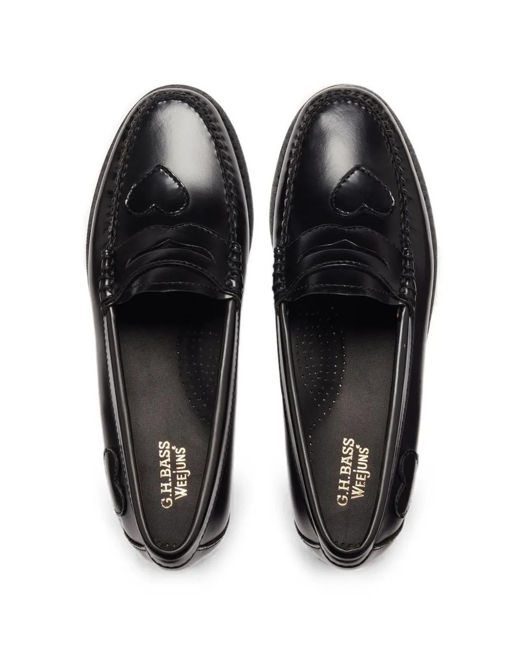 G.H.BASS Black Weejuns Heart-Patch Penny Loafers