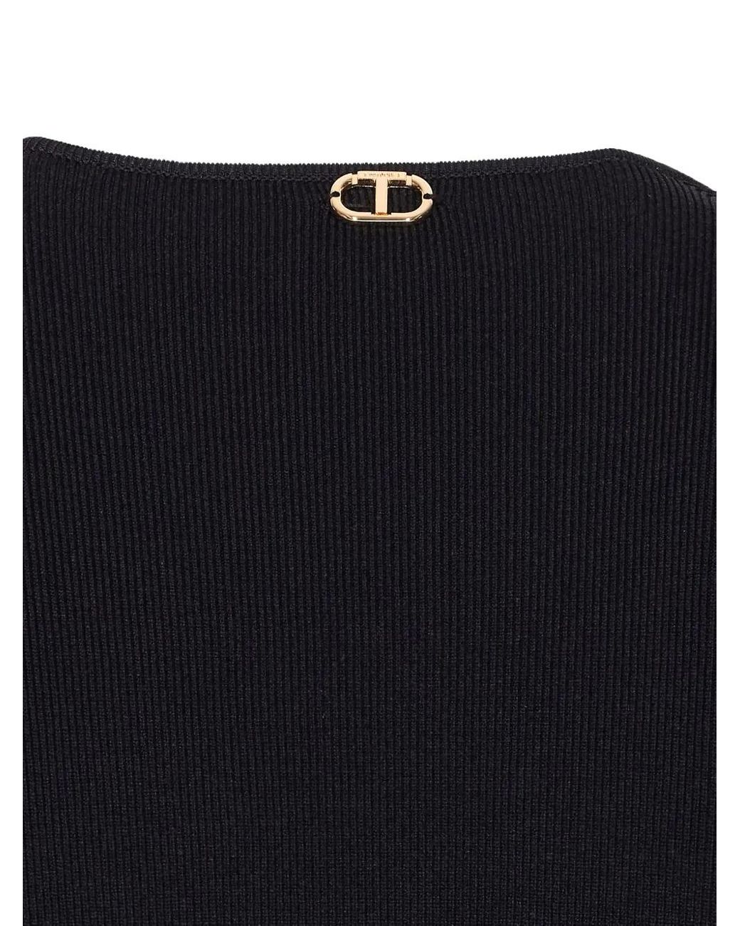Twinset Black Scalloped-Hem V-Neck Dress