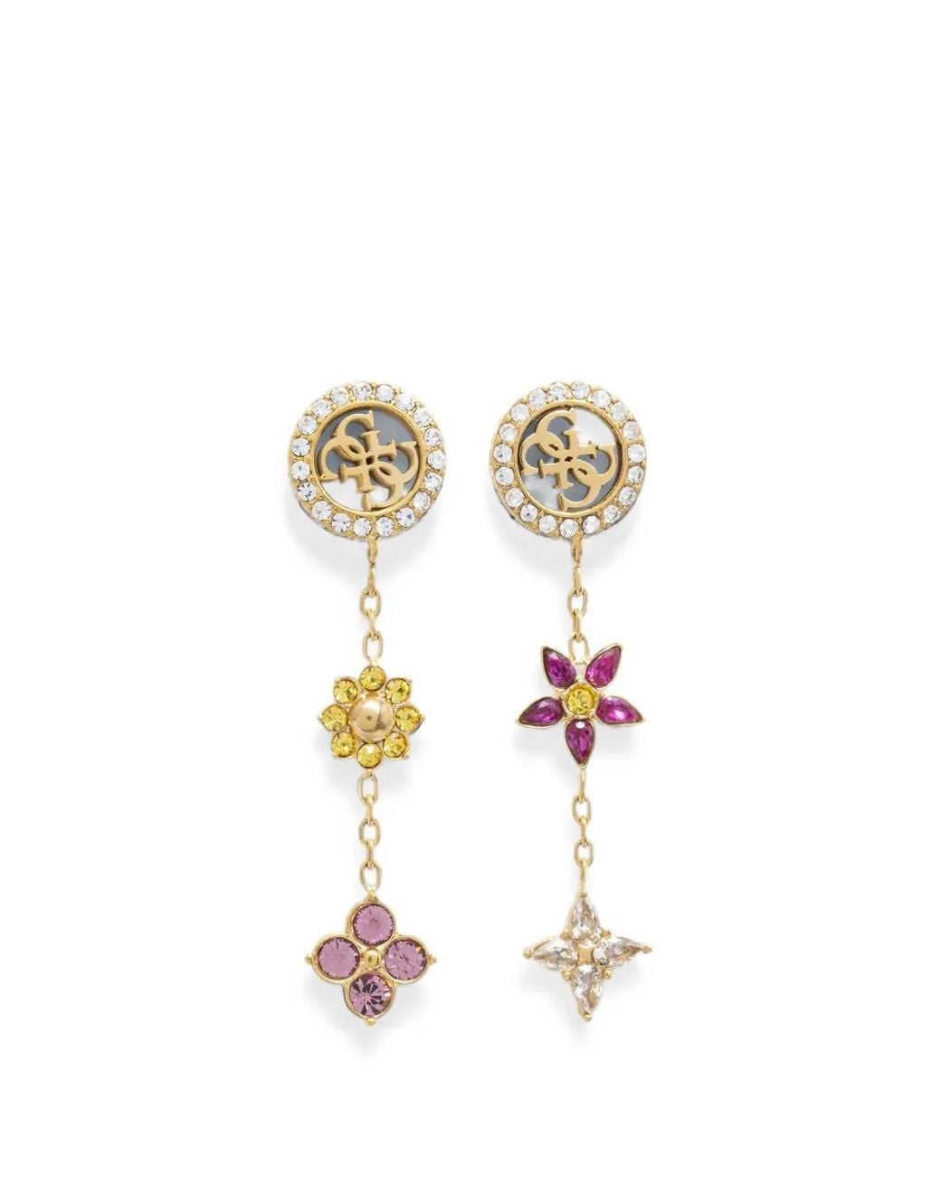 Guess White 32Mm 4G Crystals Pendants Earrings