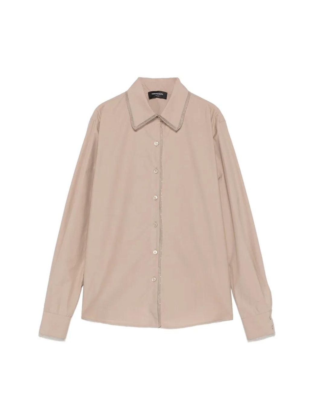 Fabiana Filippi Natural Beaded-Trim Long-Sleeve Shirt