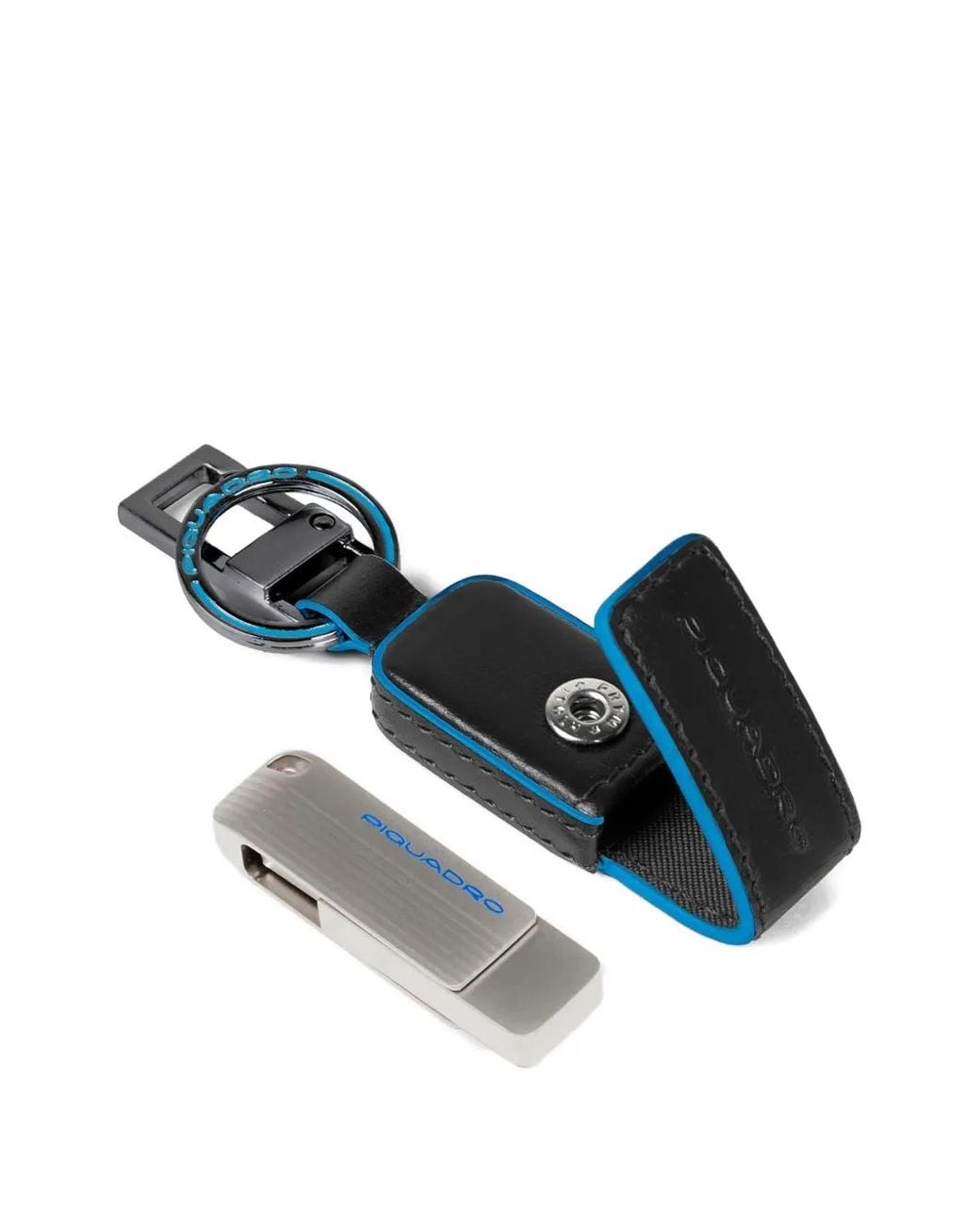 Piquadro Blue Usb Flash-Drive Leather Keychain