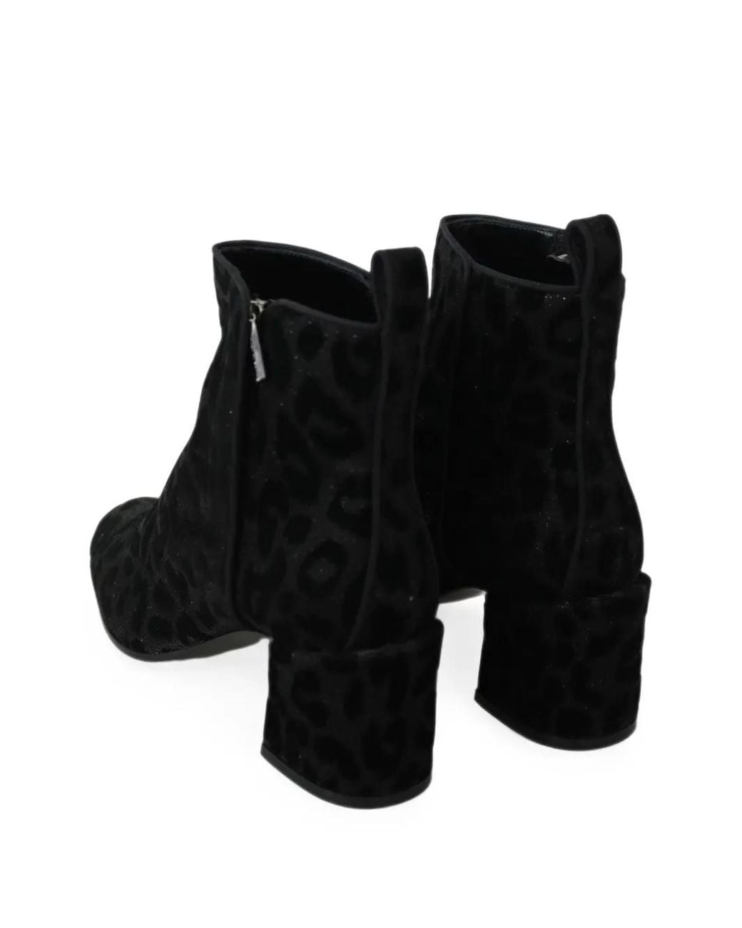 Dolce & Gabbana Black Leopard-Print Velvet Ankle Boots