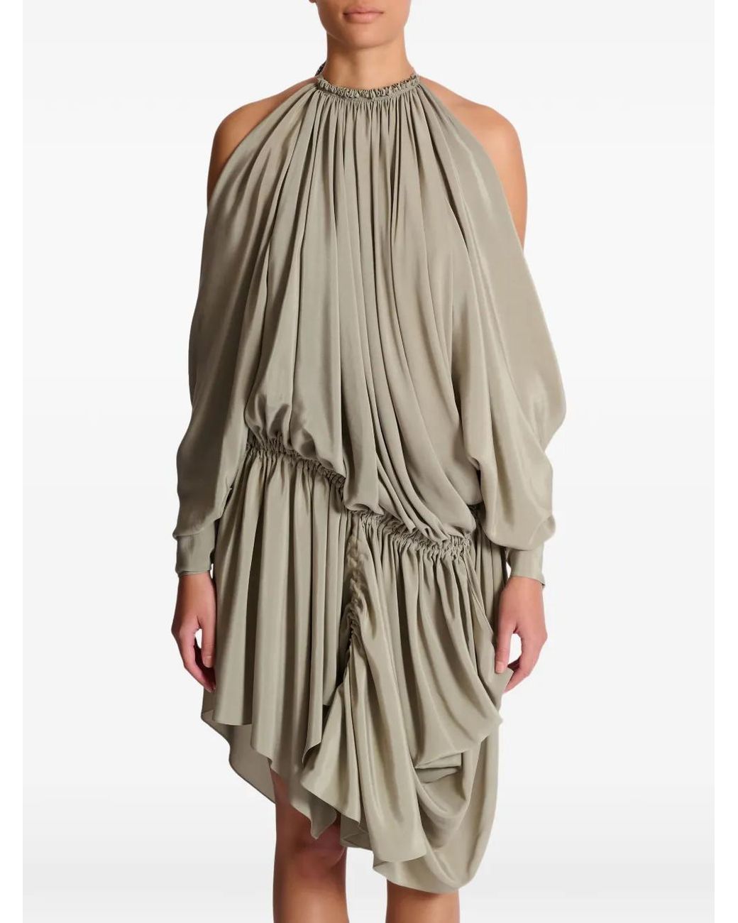 Balmain White Open Shoulder Fluid Crepe Dress