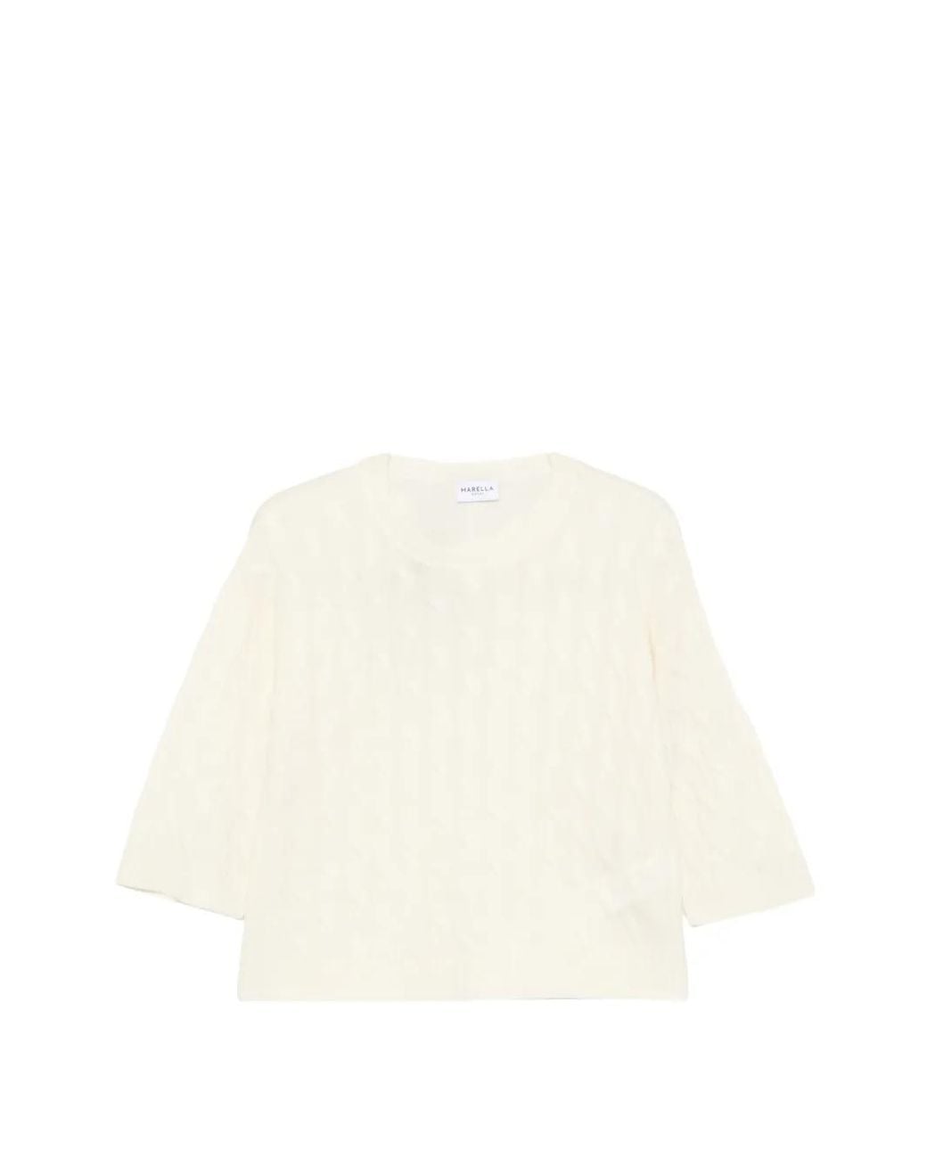 Marella White Mlsradura Cable-Knit Short-Sleeve Sweater