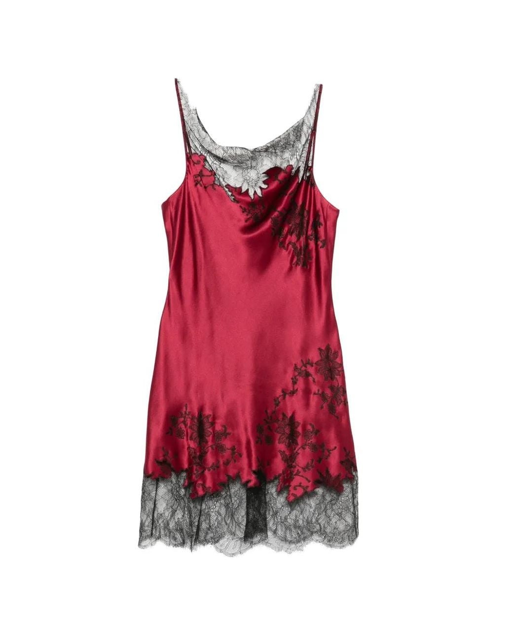 Carine Gilson Red Lace-Trim Cowl-Neck Slip Dress