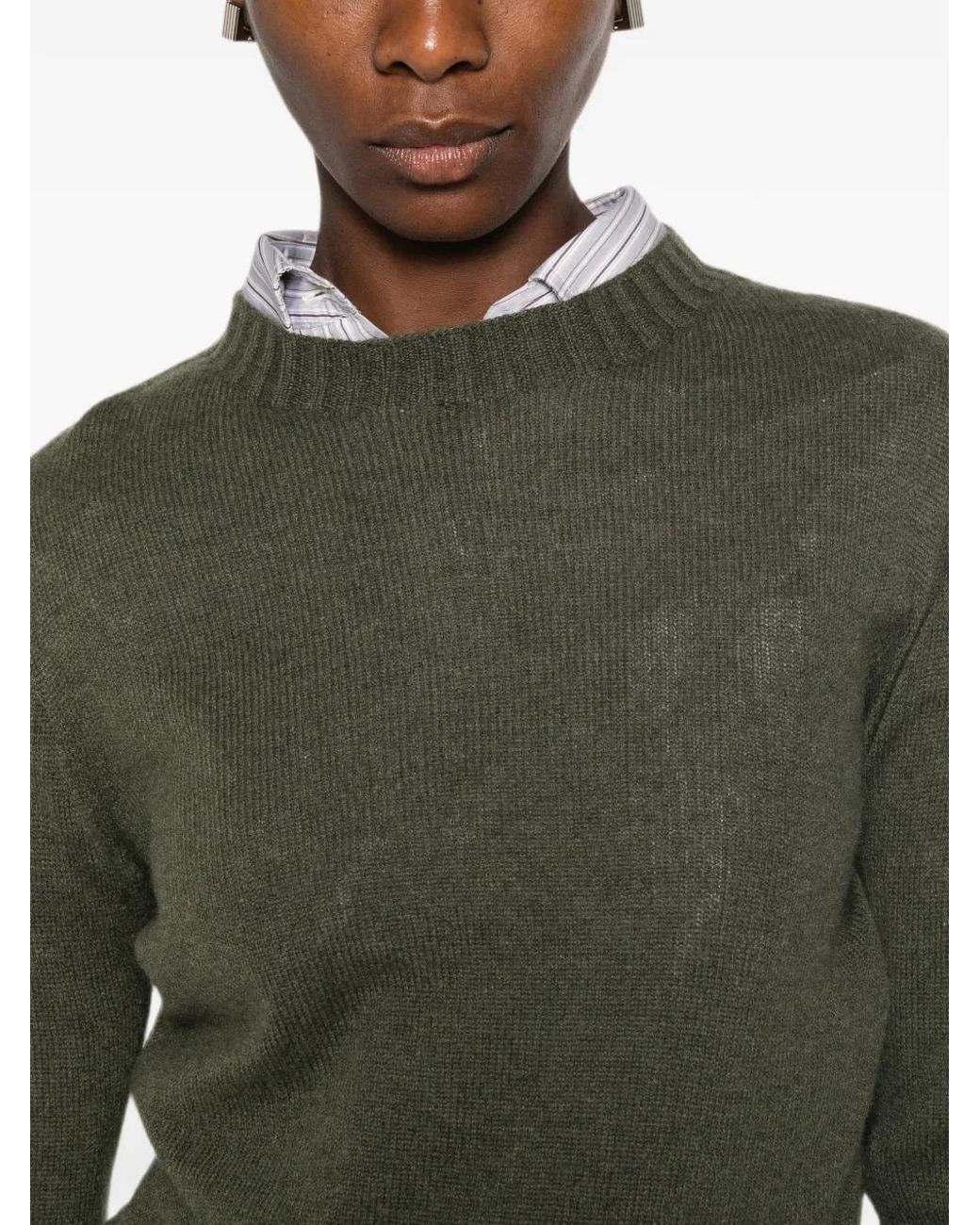 Aragona Green Long-Sleeve Ribbed-Trim Sweater