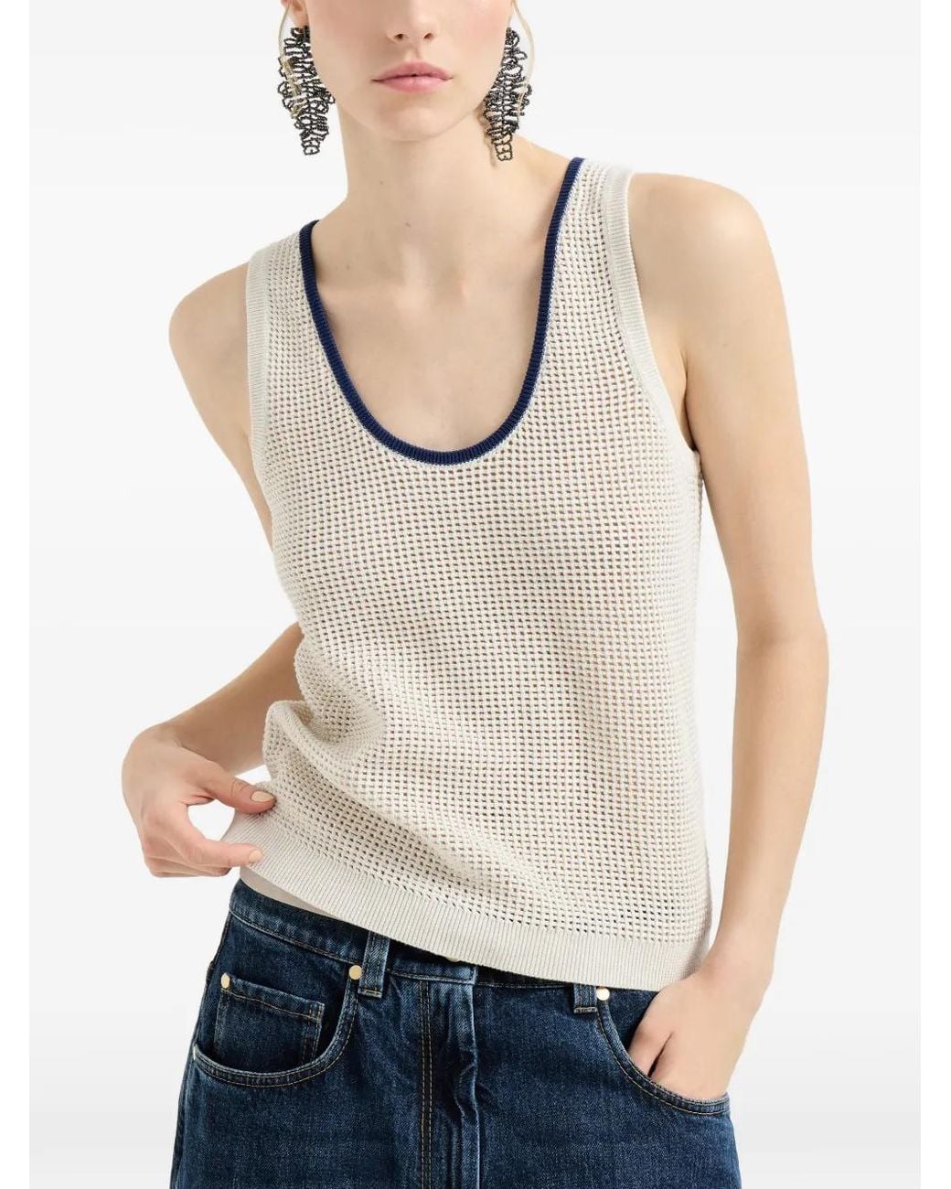 Brunello Cucinelli White Scoop-Neck Tank Top