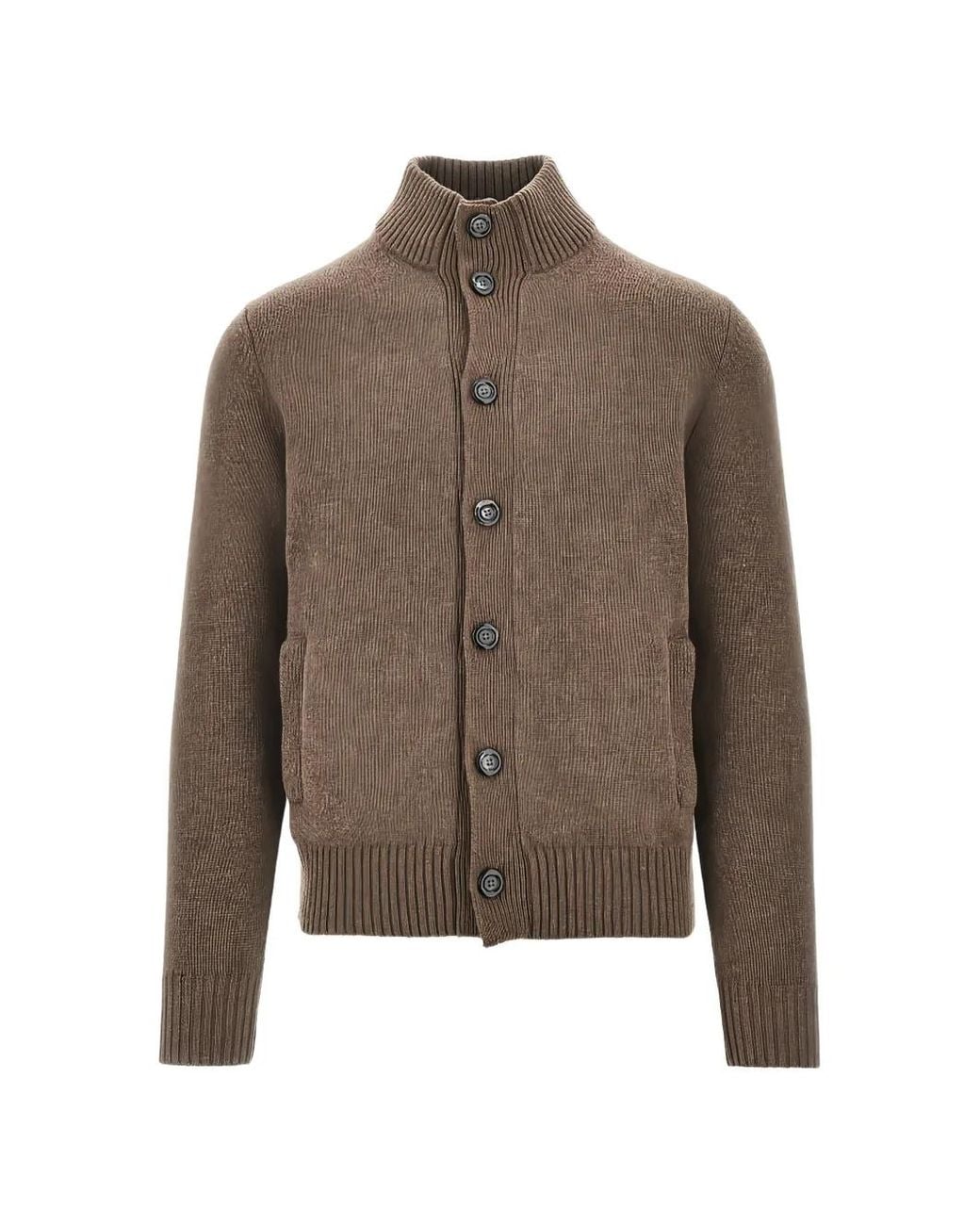 THE M.. Brown Button-Up Wool Cardigan for men