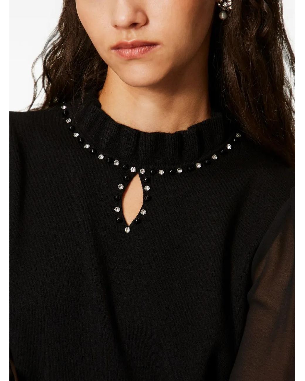 Twinset Black Short Knit Dress With Ruffles