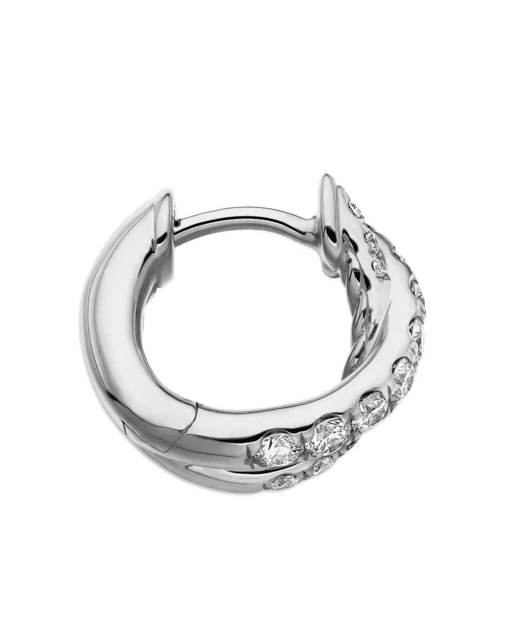 David Yurman Metallic 18Kt Crossover Pavé Diamond Hoop Earrings (12Mm)