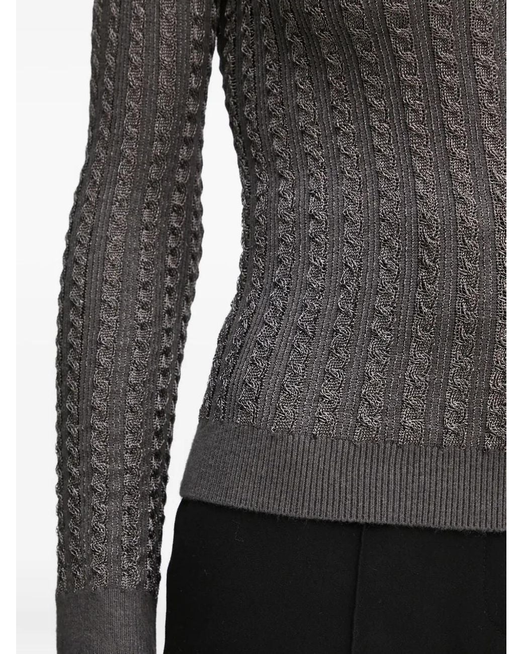 Guess Gray Cable-Knit Metallic-Threading Sweater