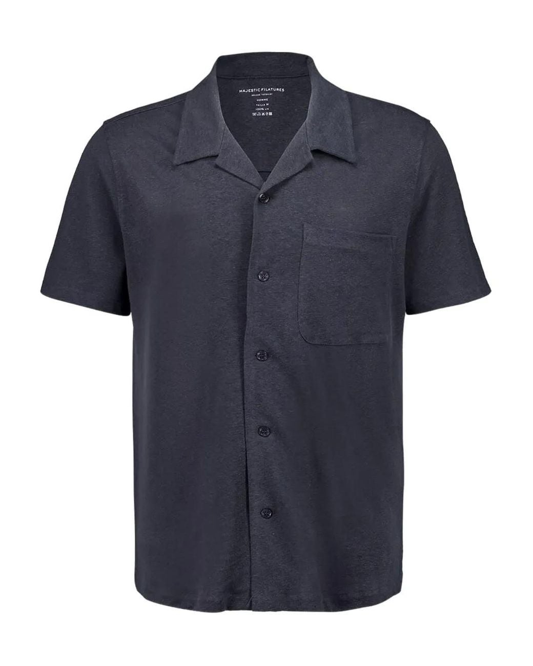 Majestic Filatures Blue Short-Sleeved Button-Up Shirt for men