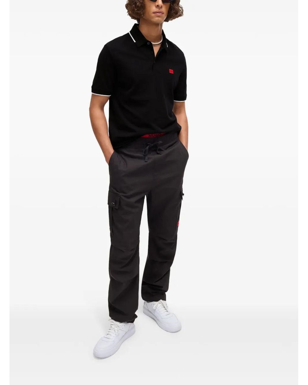 HUGO Black Logo-Patch Polo Shirt for men