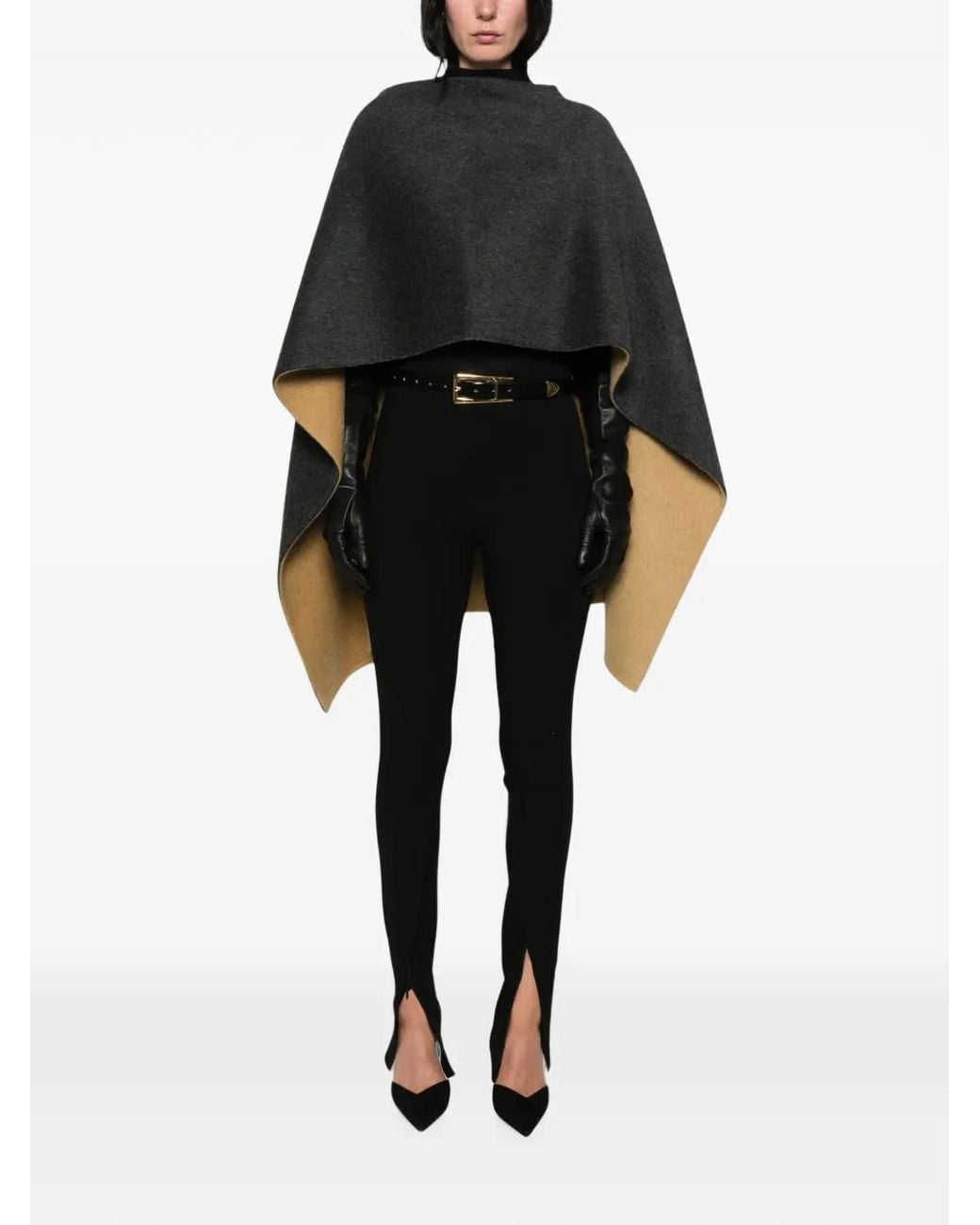 Alberta Ferretti Black Reversible Wool Cape