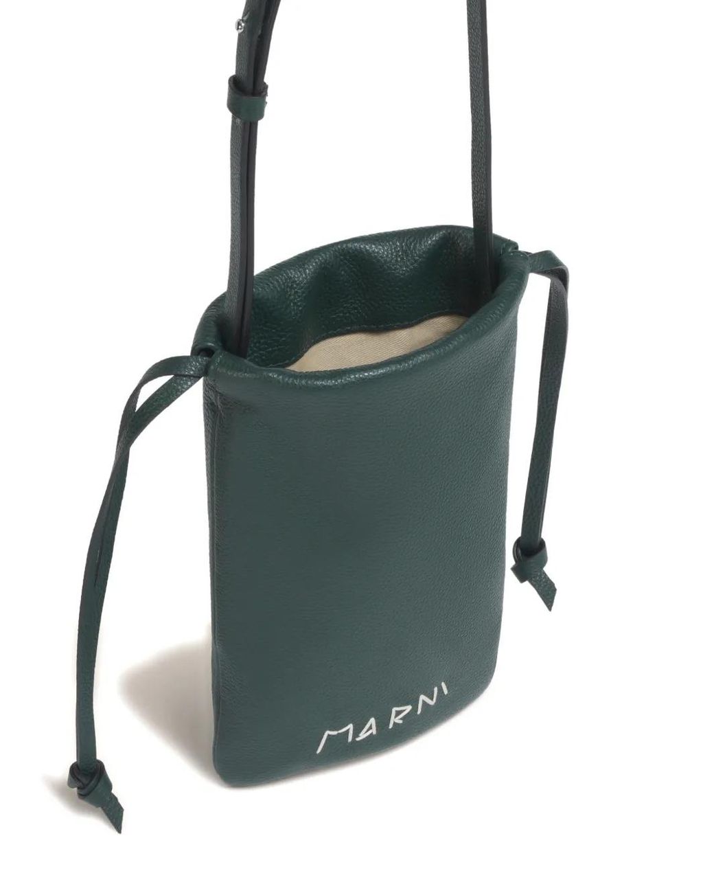 Marni Green Drawstring Logo-Embroidery Pouch for men
