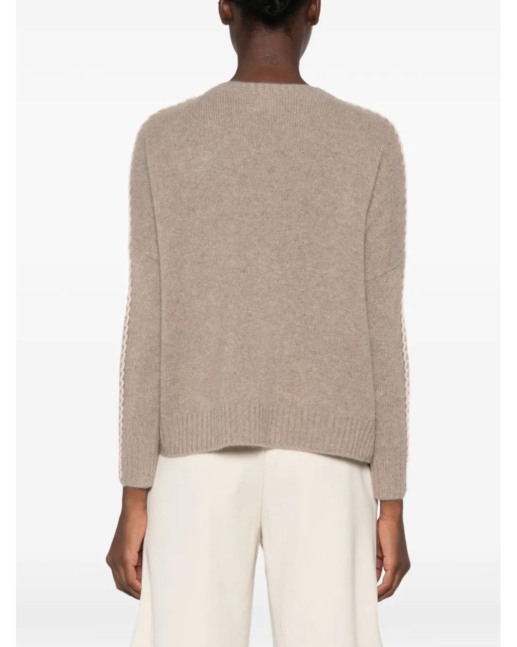 Kujten Natural Amea Whipstitch-Trim Cashmere Sweater