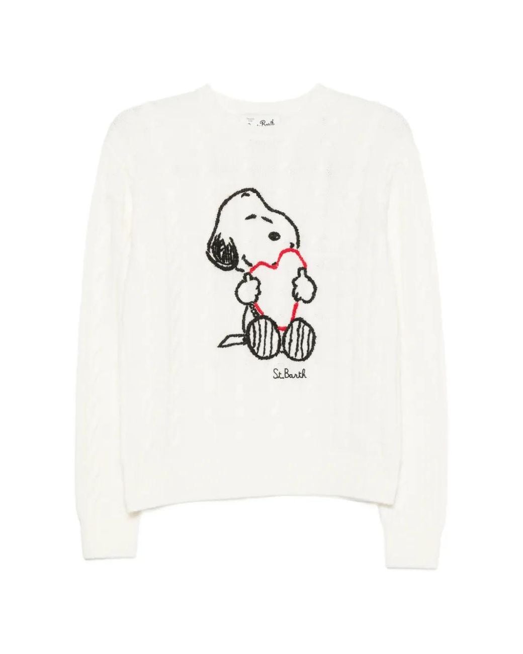 Mc2 Saint Barth White X Peanuts New Queen Cable-Knit Snoopy Sweater