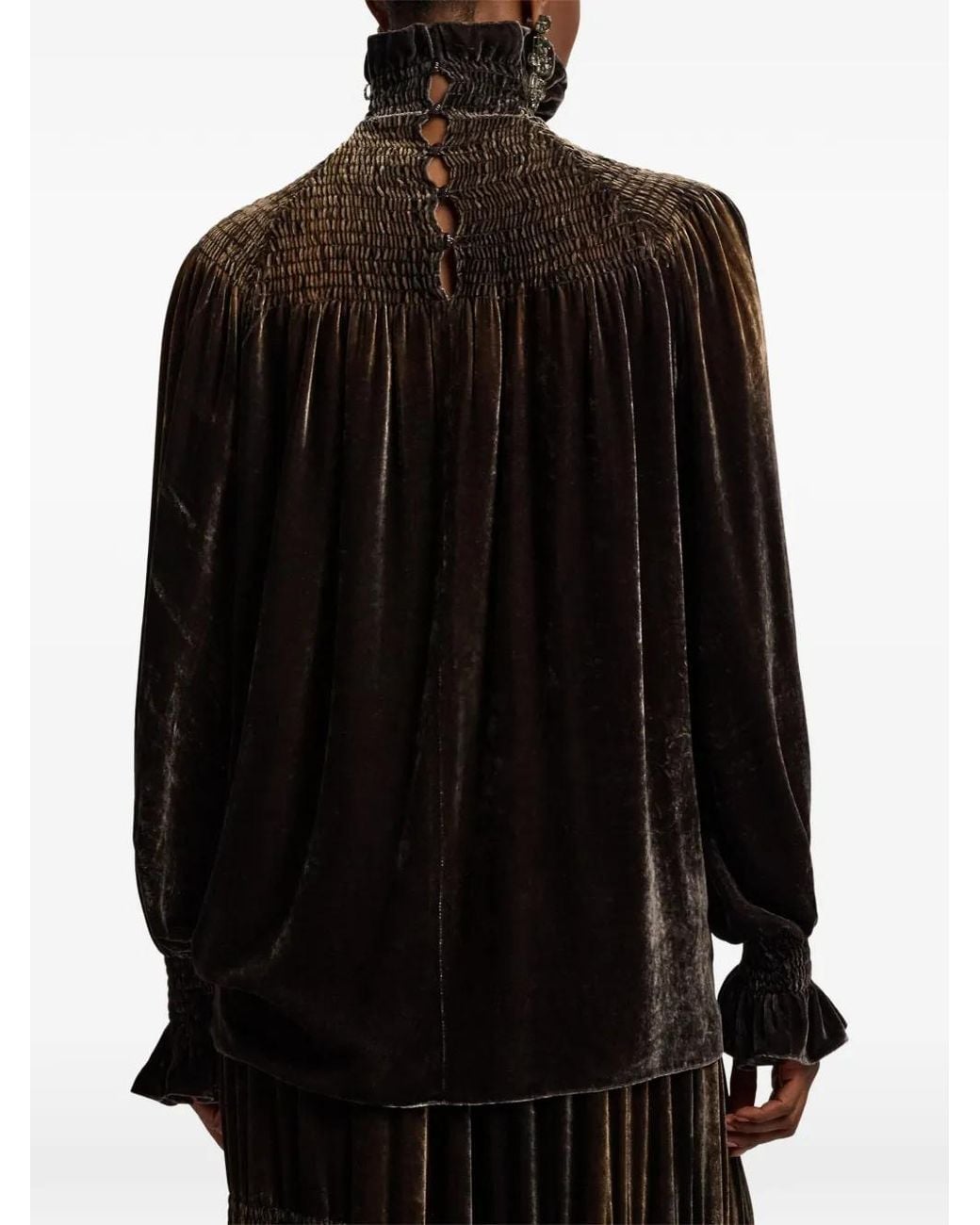 Ralph Lauren Black Maddison Smocked Velvet Blouse