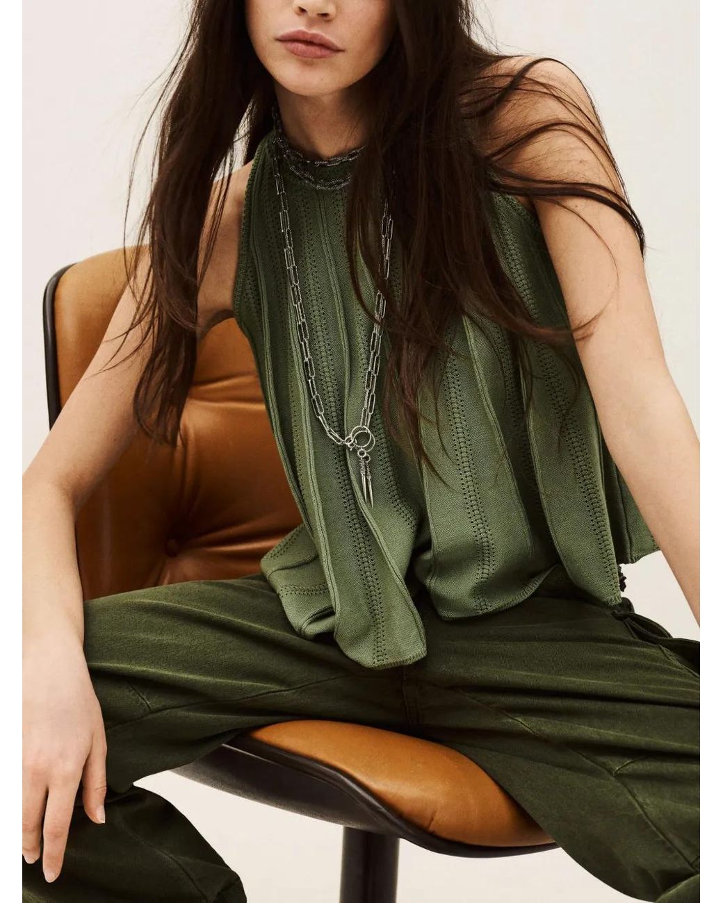 Ba&sh Green Ribbed Top