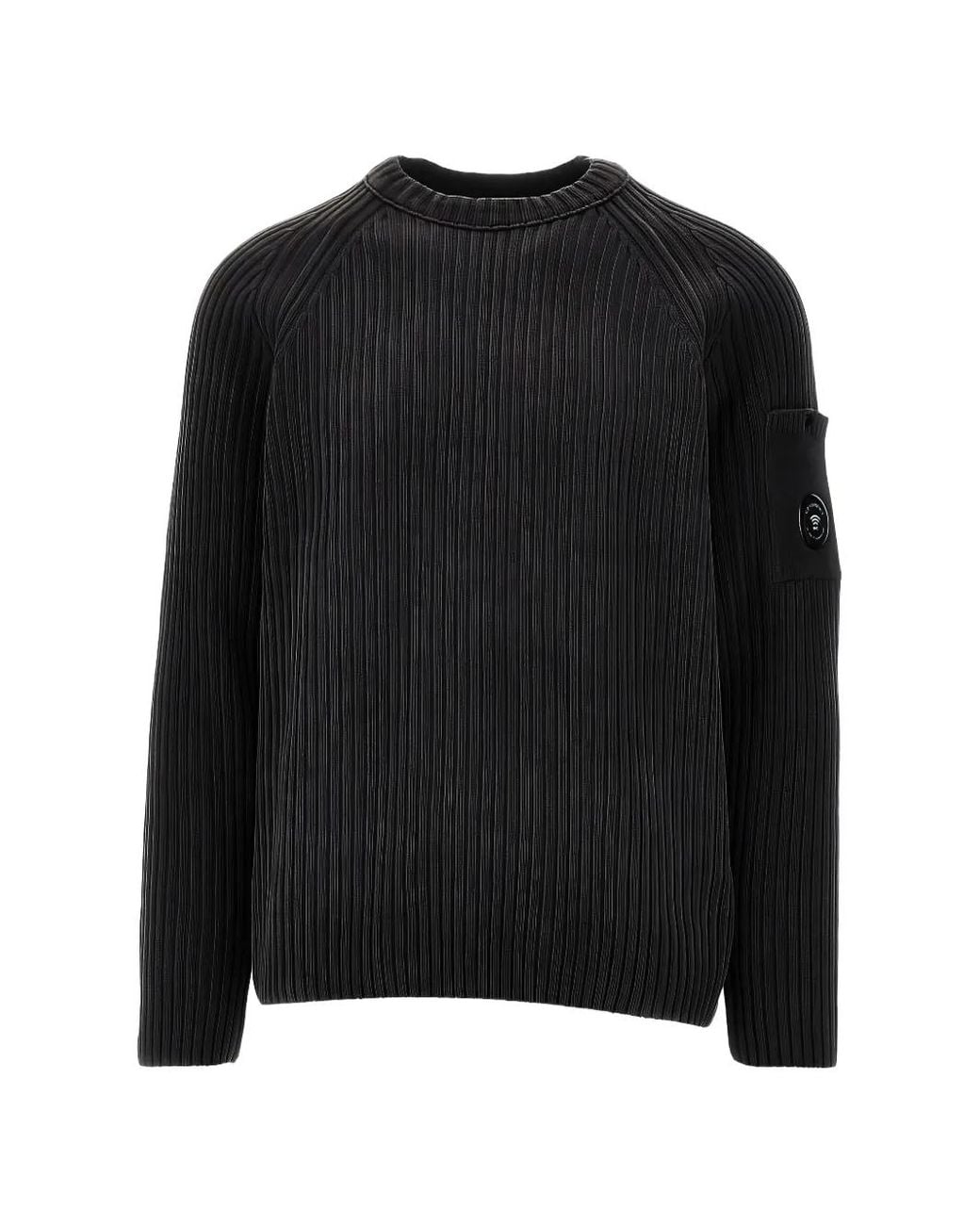 C P Company Black Ribbed Lens-Detail Sweater for men