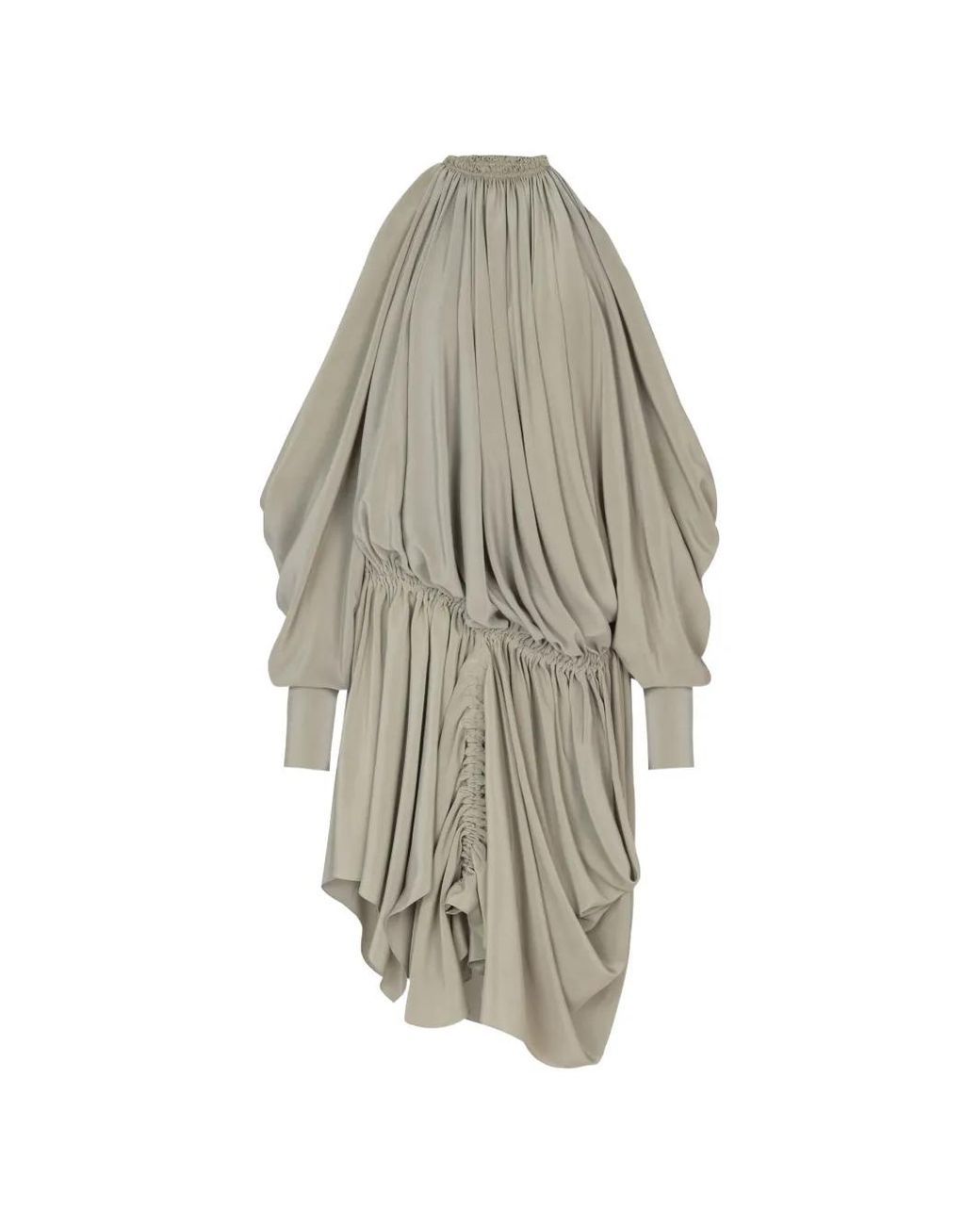 Balmain White Open Shoulder Fluid Crepe Dress