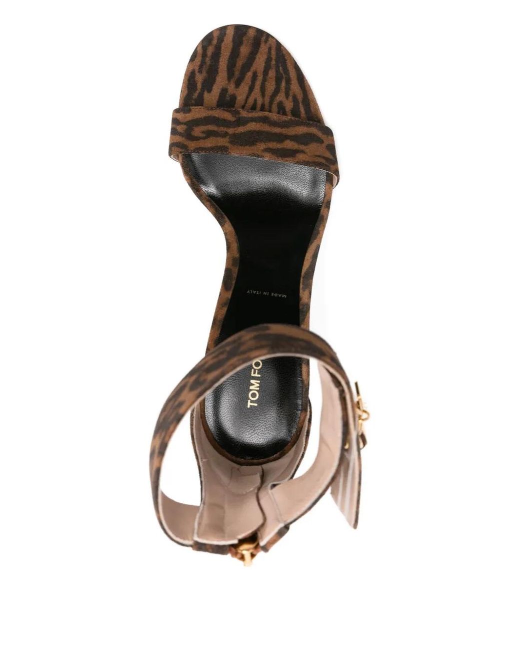 Tom Ford Brown Ocelot-Print Suede Padlock Heeled Sandals