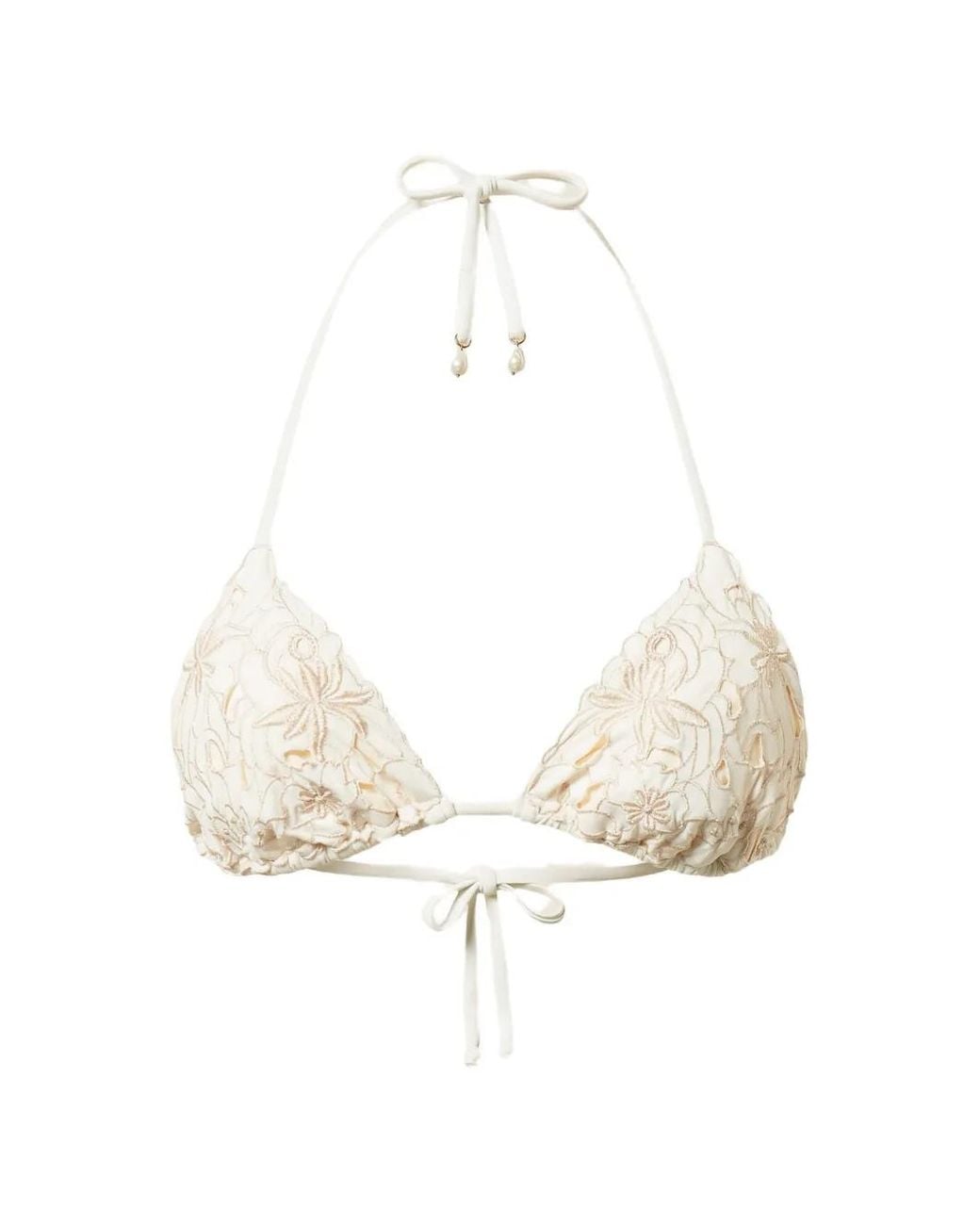 Twinset White Haut De Bikini À Fleurs Brodées