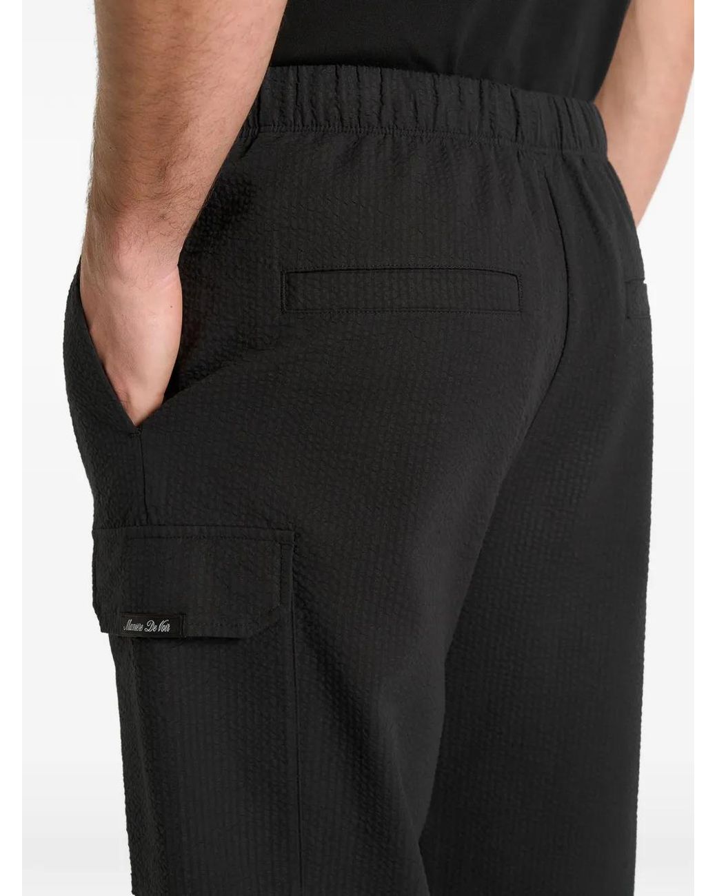 Manière De Voir Black Rayan Textured Cargo Trousers for men