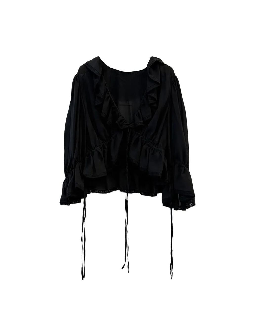Chloé Black Silk Georgette Ruffled Shirt With Drawstring Detail (Size 36)