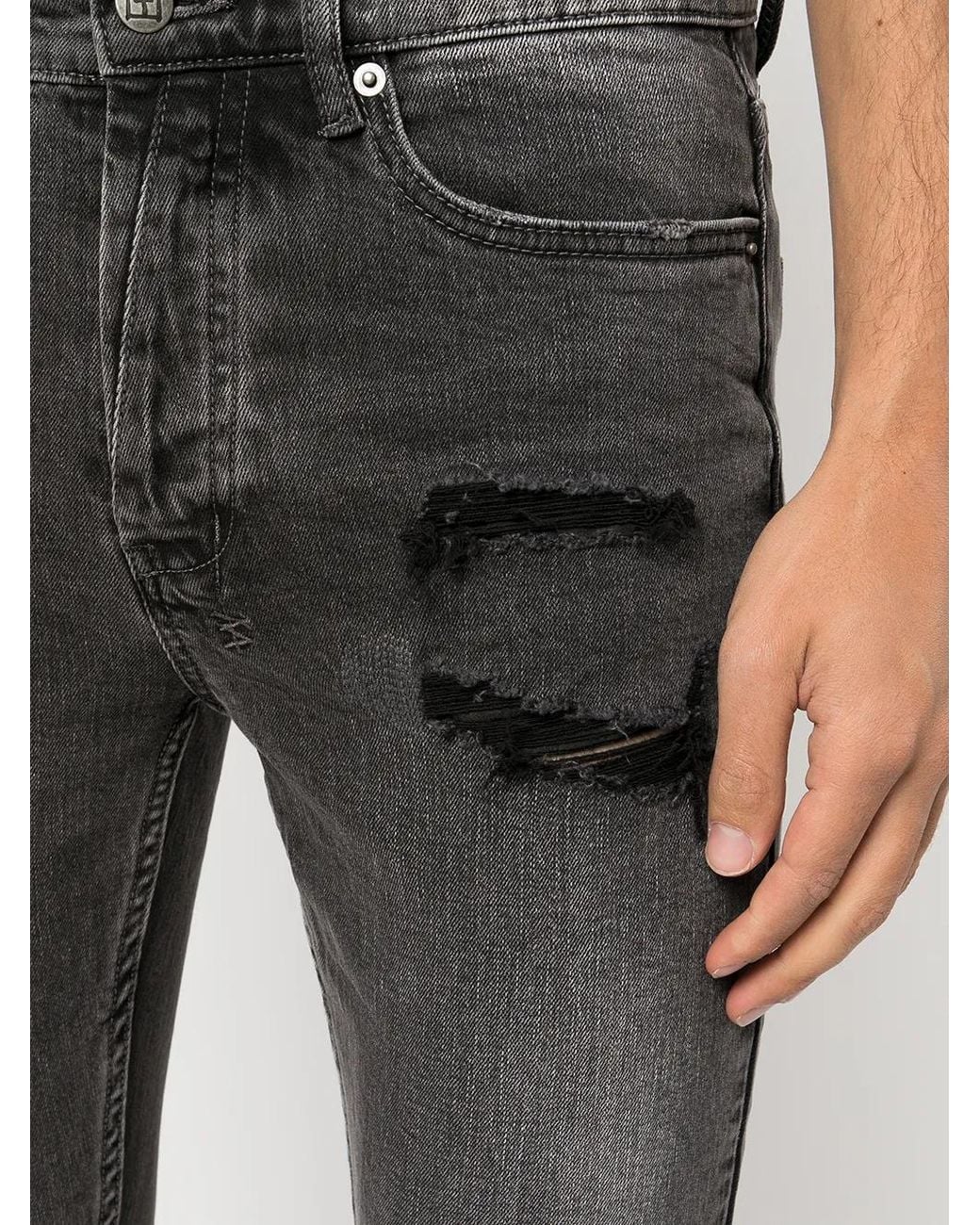 Ksubi Gray Distressed-Detail Skinny Jeans for men