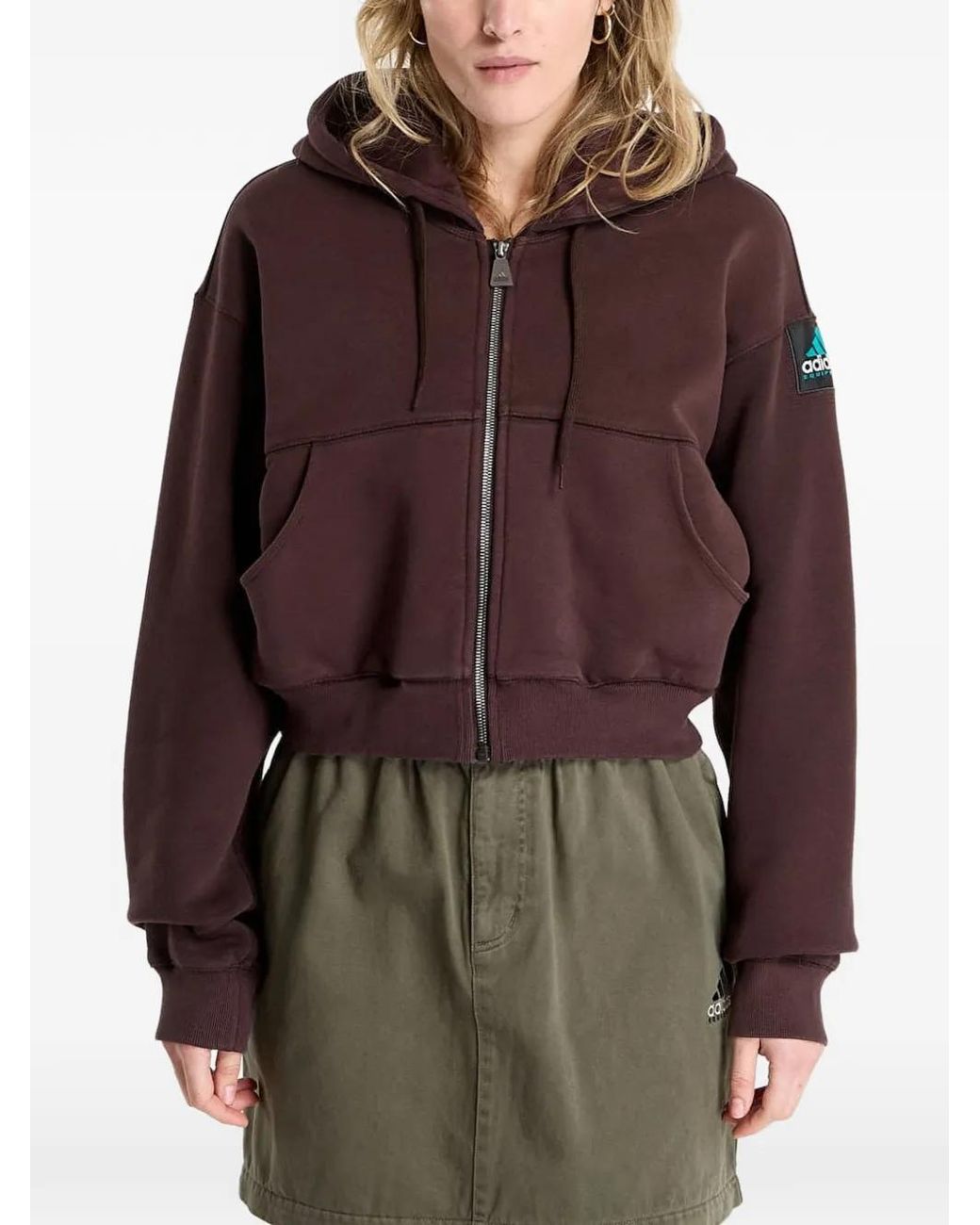 Adidas Red Zipped Cropped Hoodie
