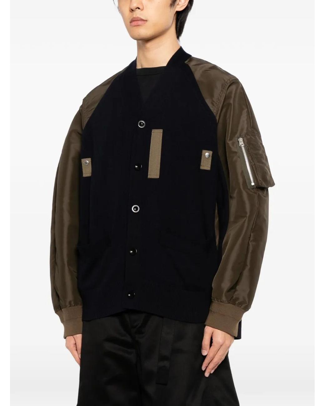 Sacai Black Buttoned Panelled Jacket for men