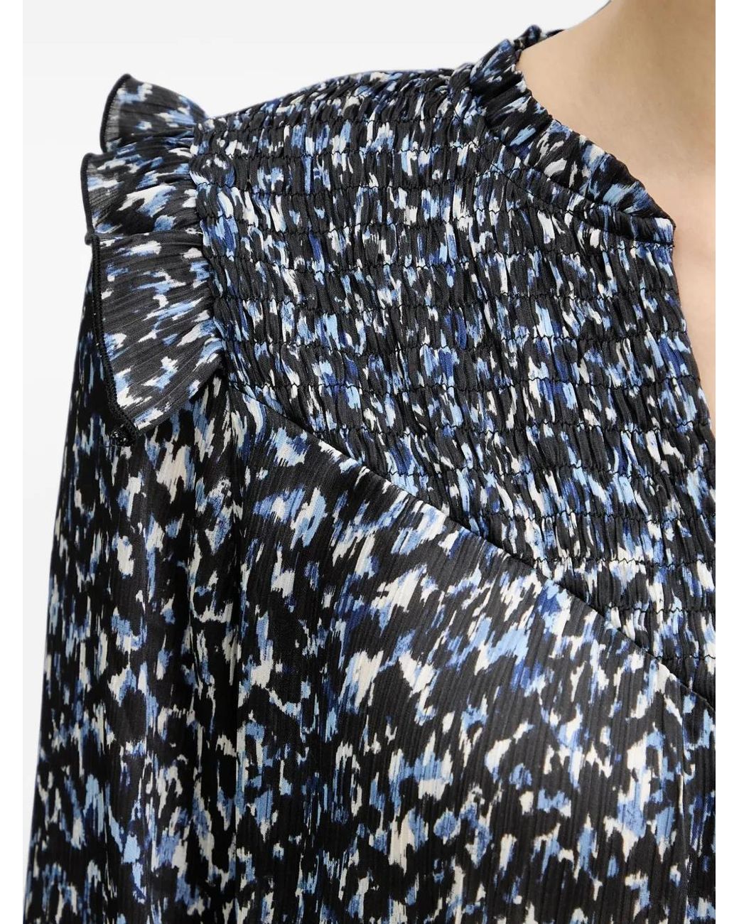 Morgan Blue Shirred Ruffled Blouse