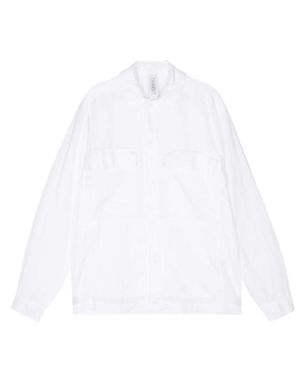 Transit White Long-Sleeve Cotton-Linen Blend Shirt for men