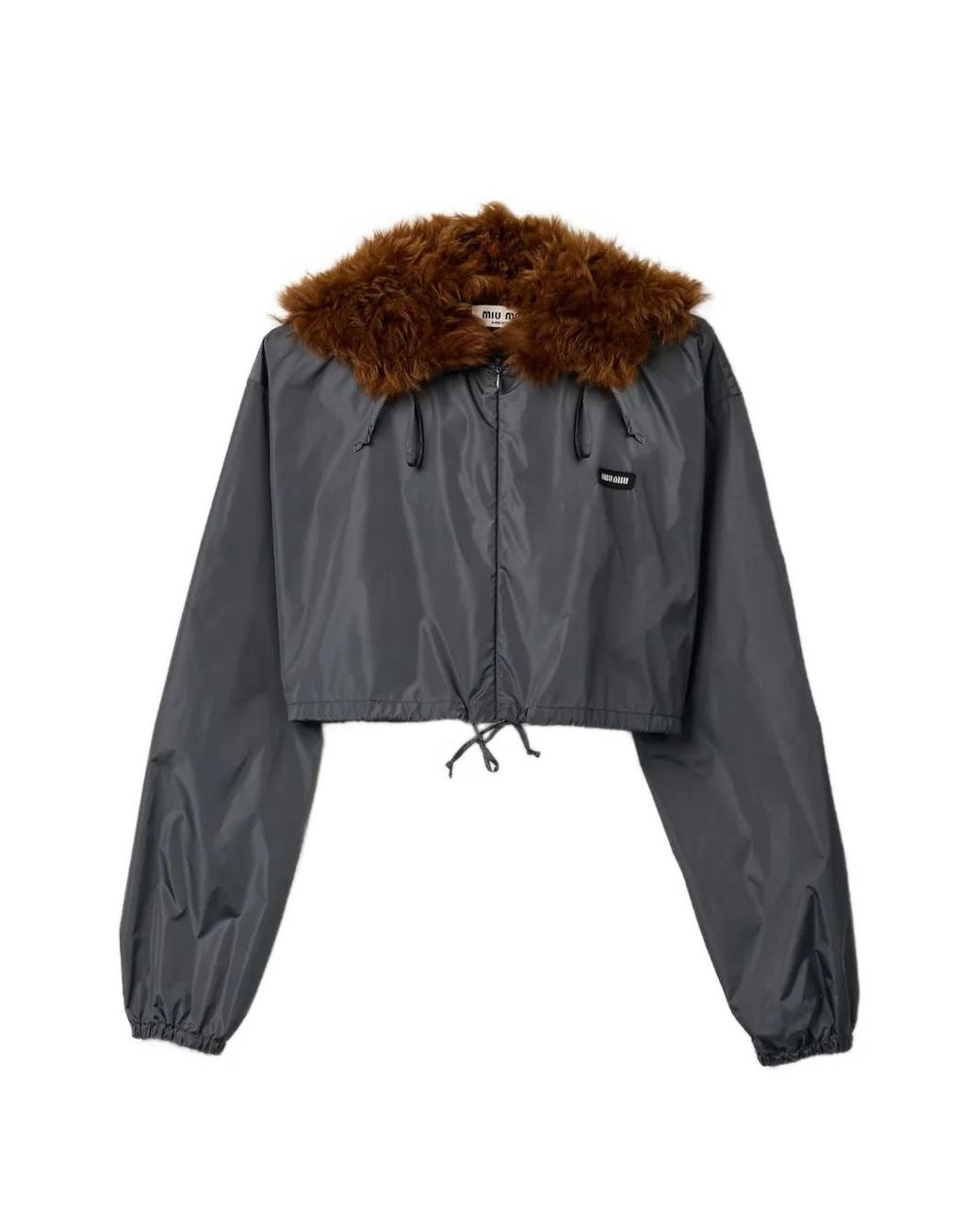 Miu Miu Black Technical Fabric And Shearling Windbreaker
