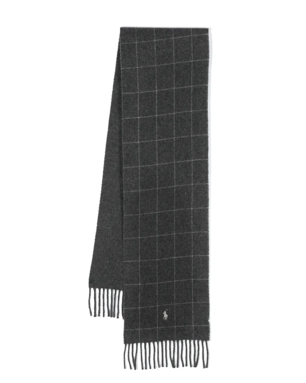 Polo Ralph Lauren Gray Polo Pony-Motif Fringed Scarf for men