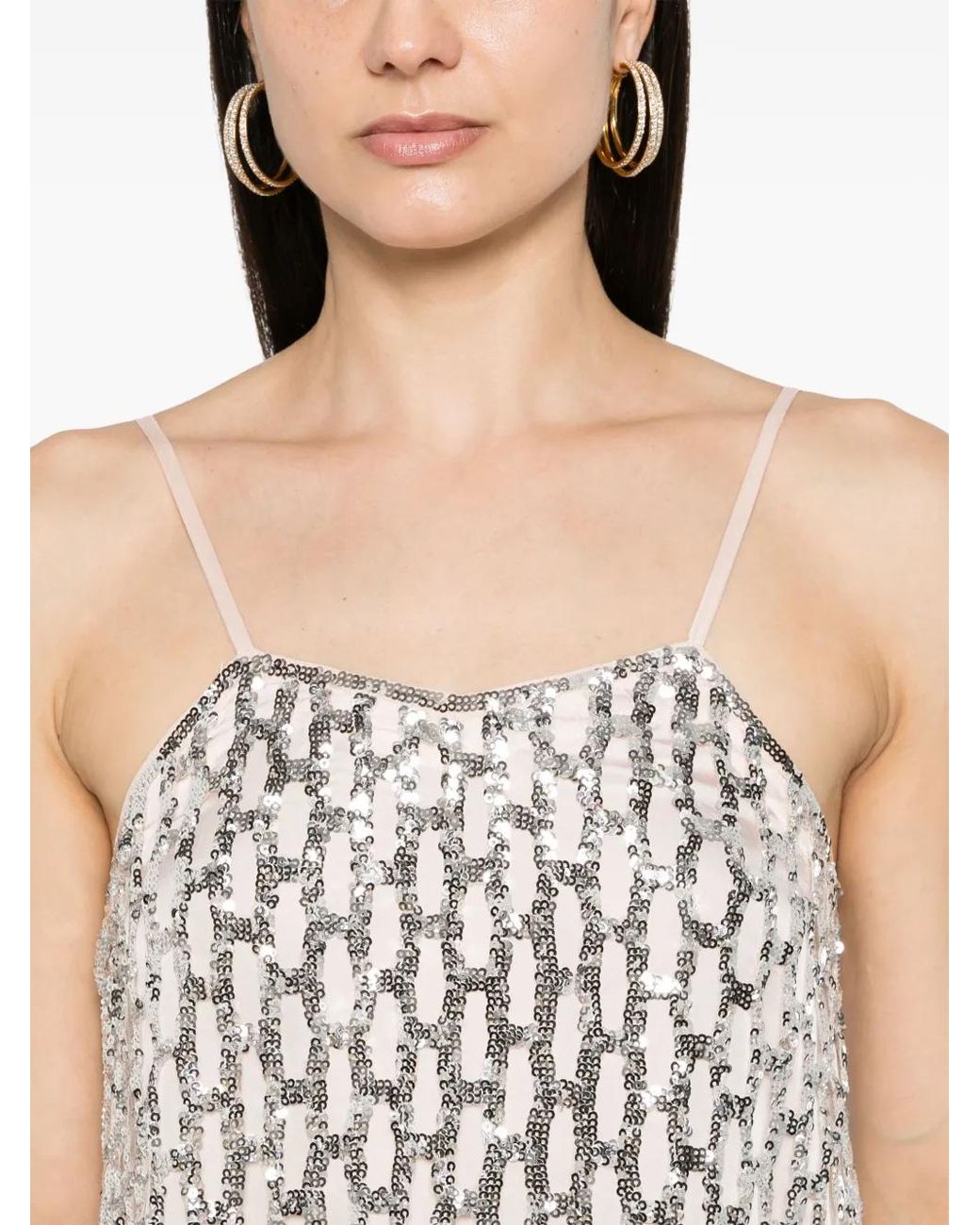 Forte_forte White Sequin-Embellished Sleeveless Top