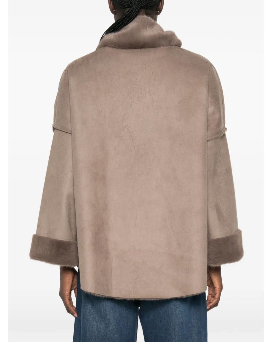 Collection Privée Brown Shearling-Trim Panelled Coat
