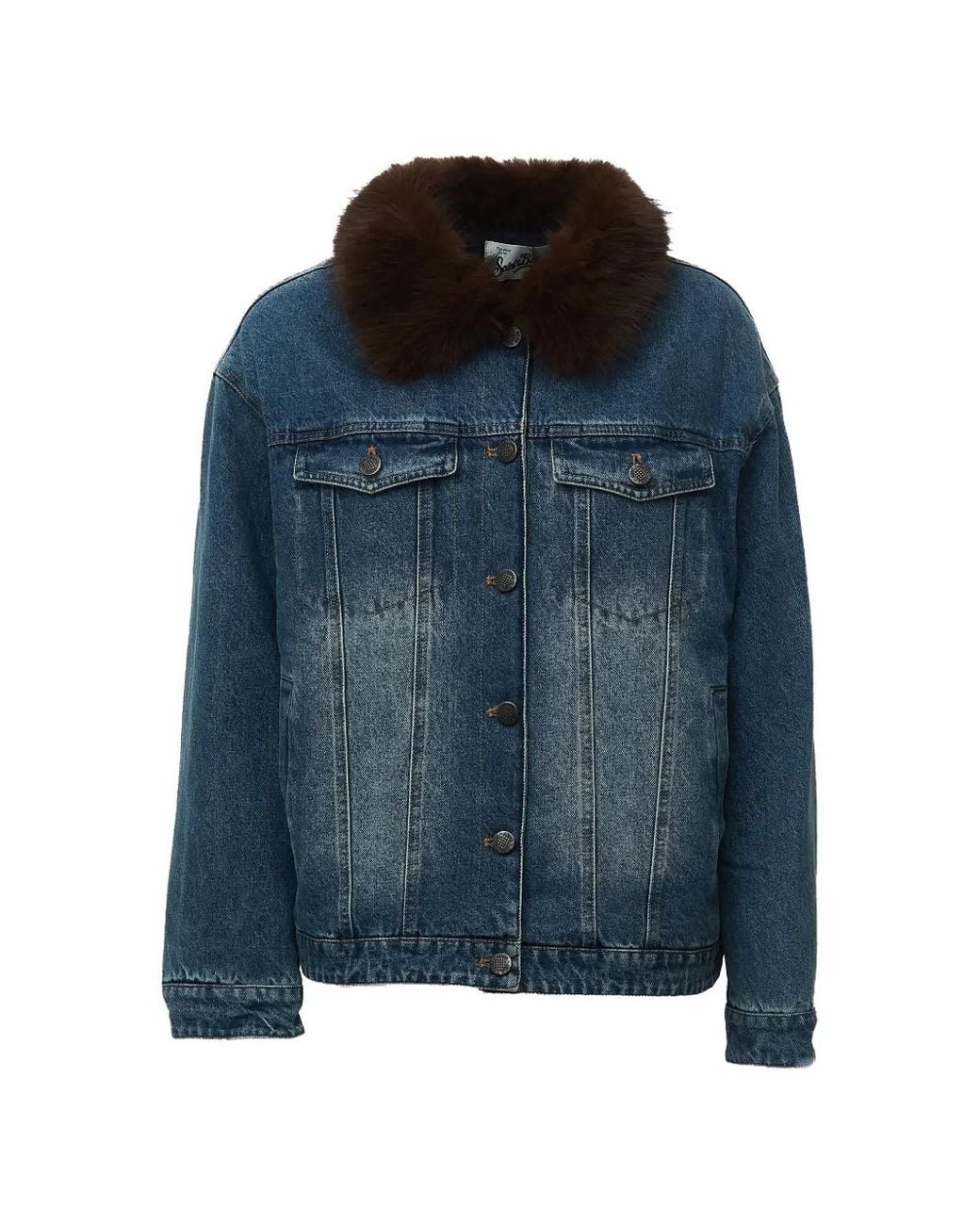 Mc2 Saint Barth Blue Faux-Fur Collar Denim Jacket