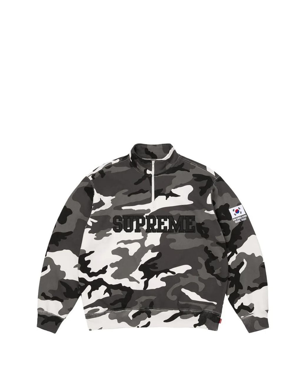 Supreme Black Flag-Detail Half-Zip Camouflage-Pattern Sweatshirt for men