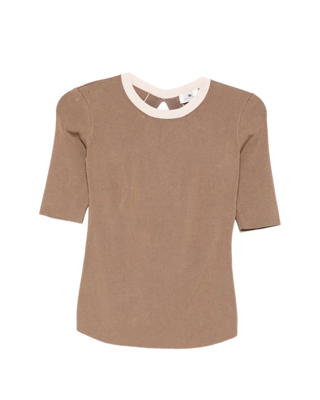 Elisabetta Franchi Natural Knit Fabric Top With Shiny Viscose Bands