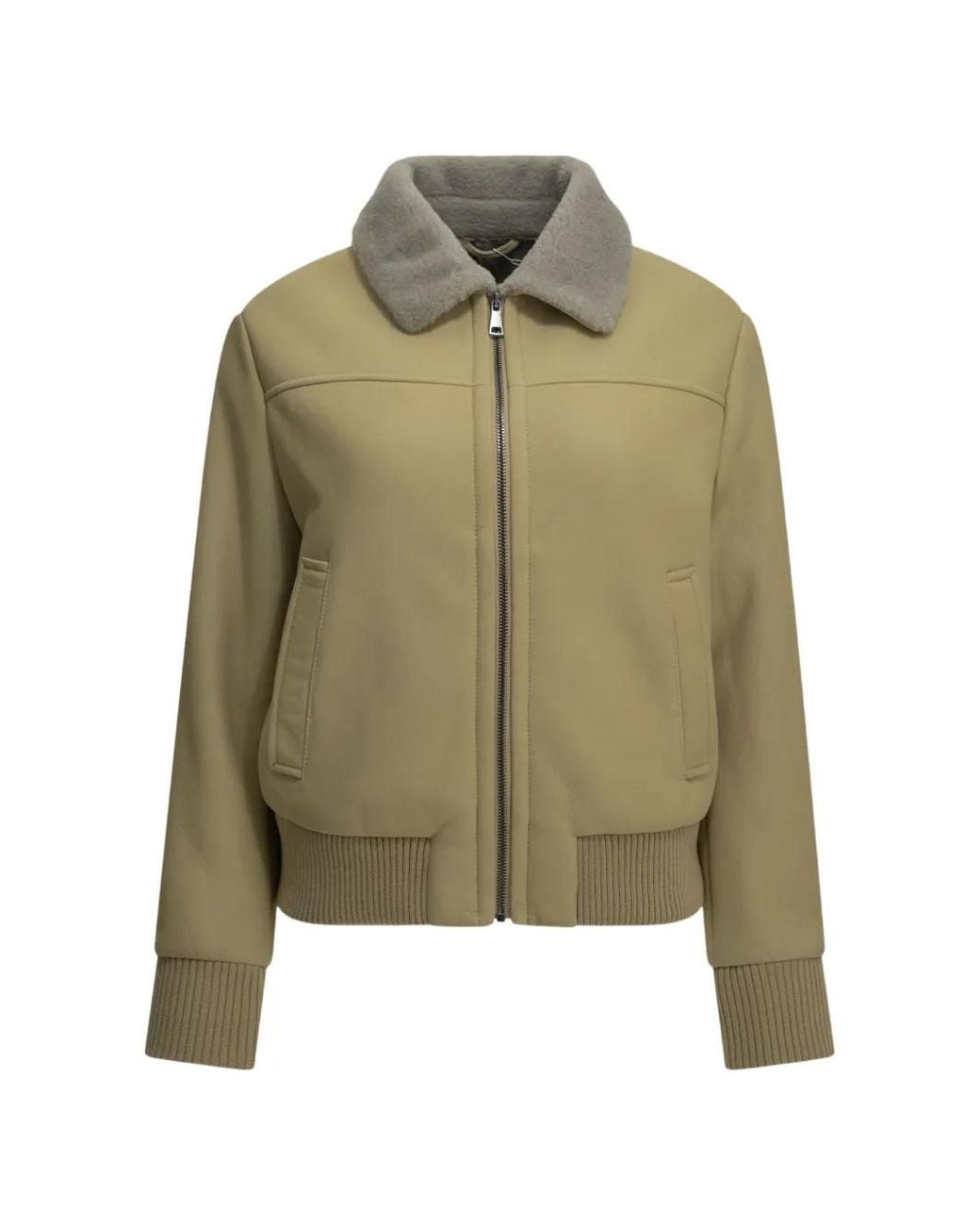 Semler Green Shearling-Collar Zip-Up Leather Jacket