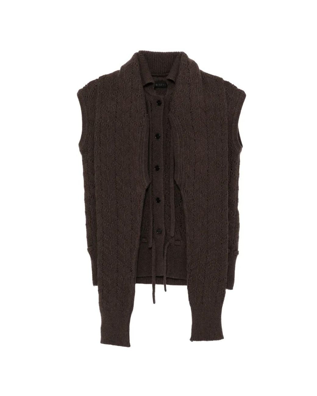 ALAINPAUL Black Pointelle-Knit Trompe-L'Oeil Cardigan