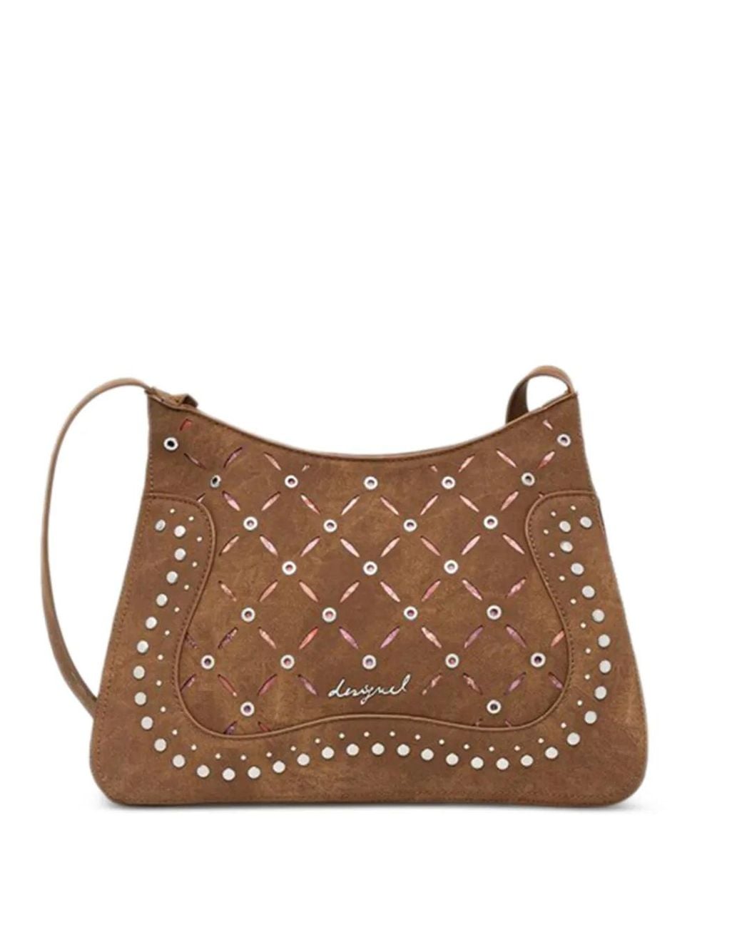 Desigual Brown Cutout Studded Crossbody Bag