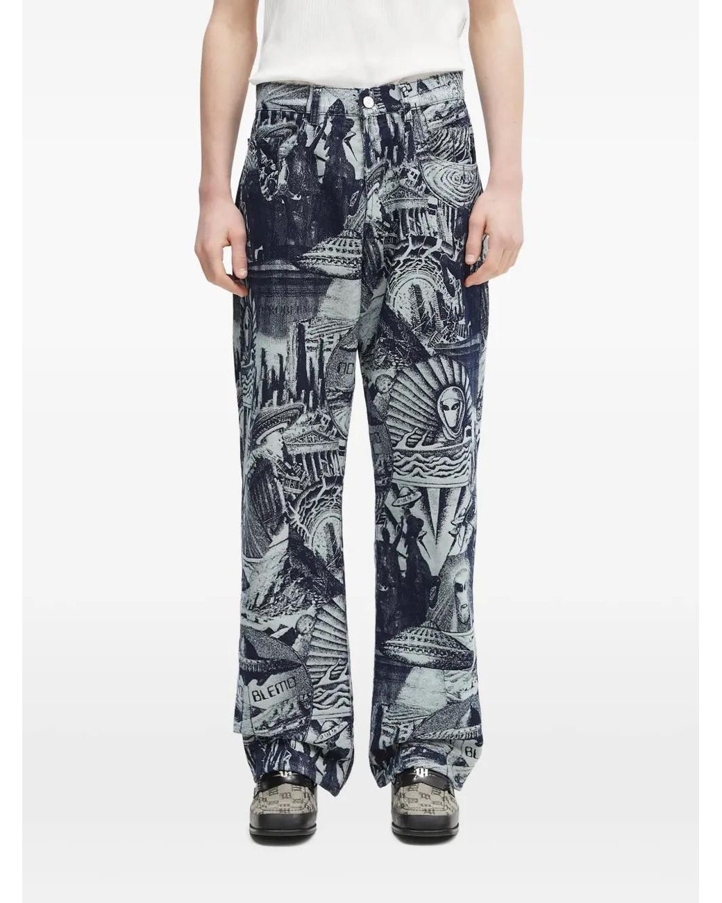 Aries Blue Graphic-Print Jeans