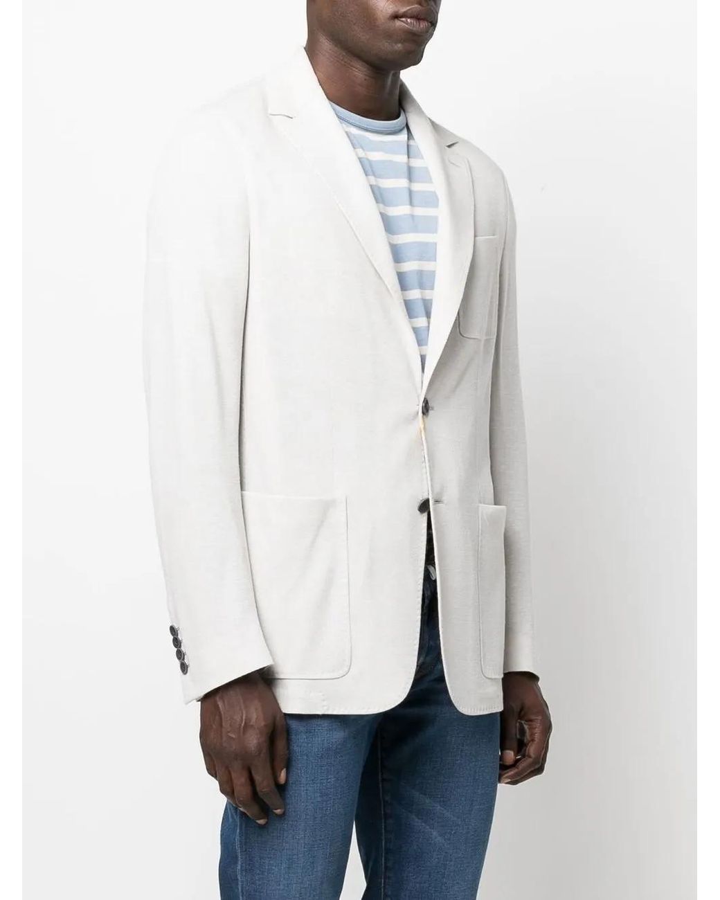 Canali White Fitted Single-Breasted Button Blazer for men